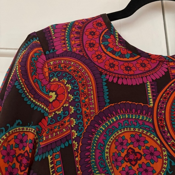 Trina Turk 3/4 Sleeve Shirt Small Abstract Floral 100% Silk Retro 70s 90s Club - Picture 4 of 13